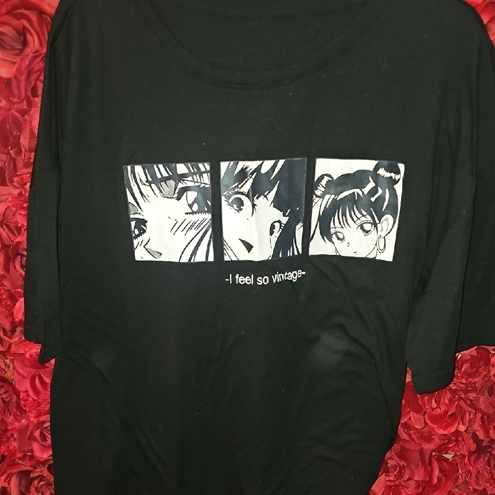 SHEIN Women's Black Anime Graphic Tee Size 2XL